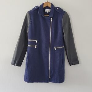 Calvin Klein Wool/Vegan Leather Zippered Coat